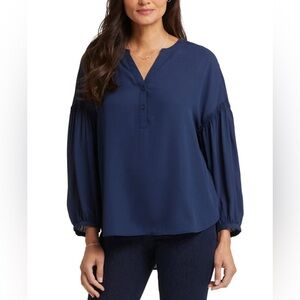 NYDJ Paulina Boho Blouse XL NWT Navy Blue Balloon Sleeve Flowy Top Festival